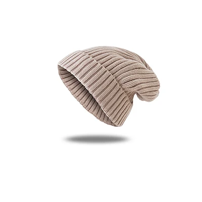 Beige Однотонная шапка бини для осени зимы шапки женские мужские корейские теплые вязаные смешанные хеджирующие кепки Женские повседневные уличные хлопковые Лыжные шапки унисекс - Цвет: Beige
