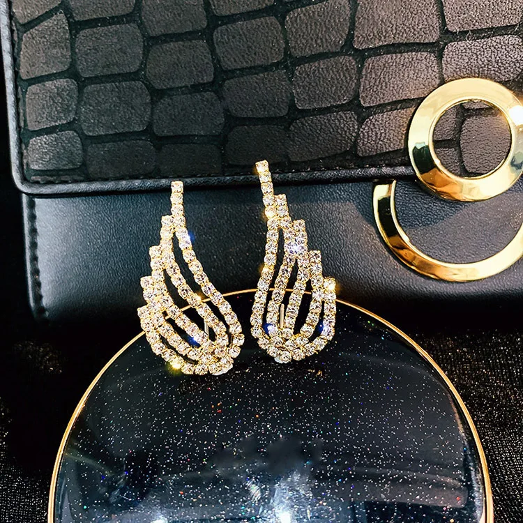 FYUAN маленькие хрустальные серьги-гвоздики с крыльями для женщин и девочек, геометрические стразы, серьги, вечерние, свадебные ювелирные изделия, подарки