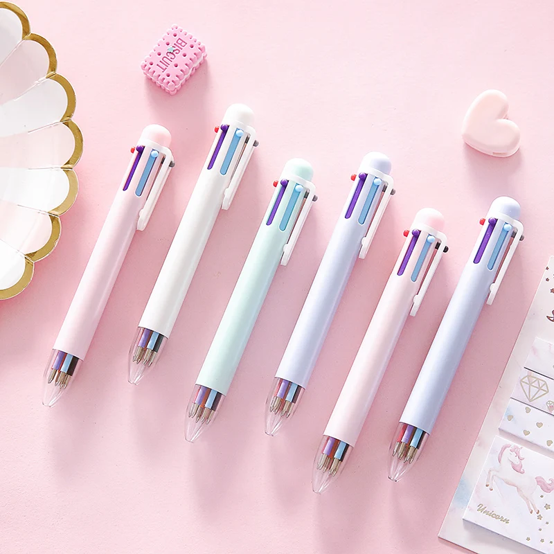 

6 Colors Press Cool Roller Ball Point Multicolored Ballpoint Pens for Writing Stationery Office Supplies Accessories