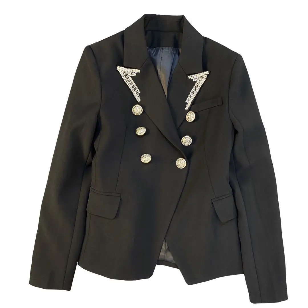 Luxury Classic Long Sleeve Blazer Women White Black Vintage Double Breasted Slim Fit Suit Jacket Coat Office Ladies Work Formal