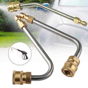 

High Pressure Power Washer Gutter Cleaner Attachment Lance/Wand 1/4" Quick Connect Car Washer Curved Rod Extension Rod