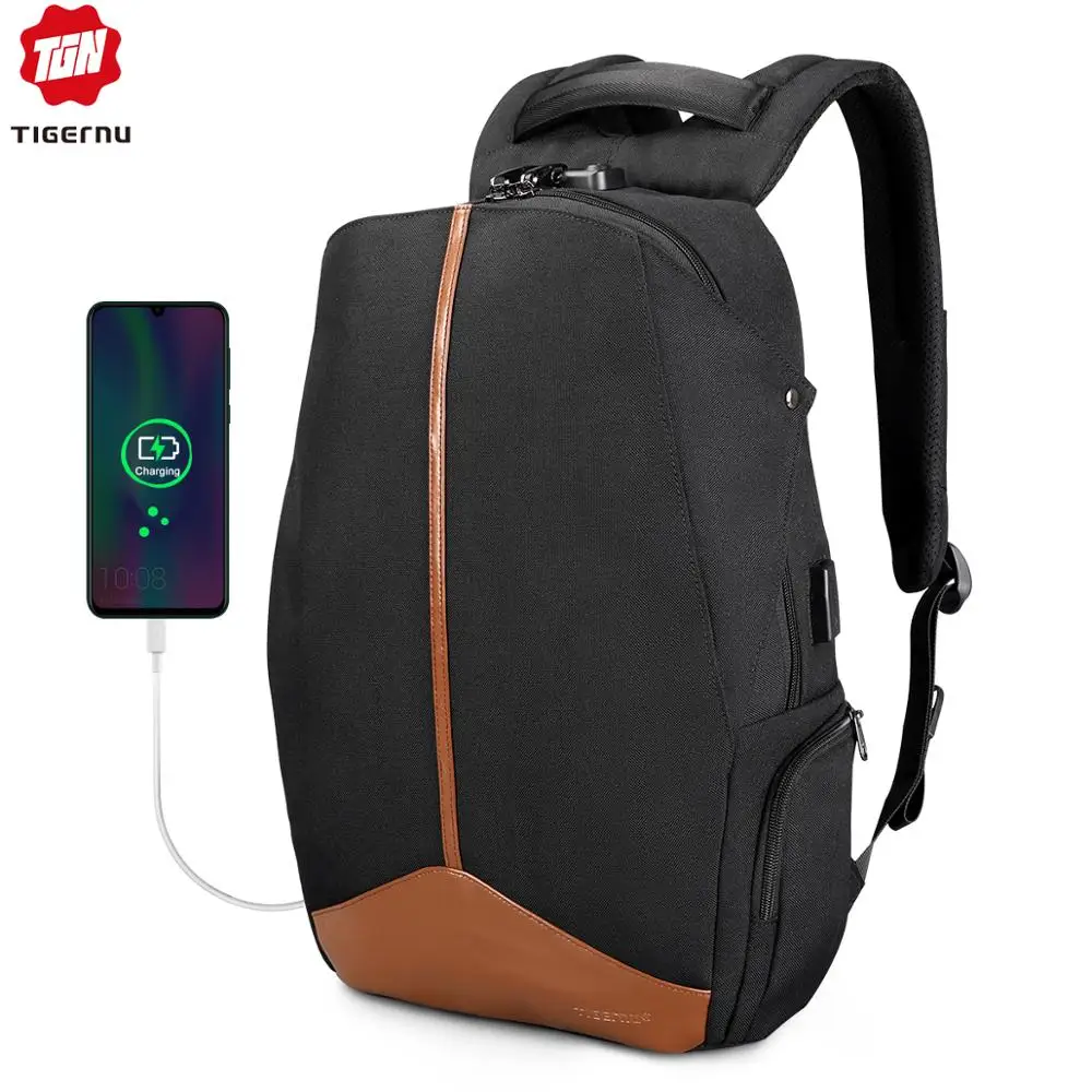 Tigernu Anti Theft Patented Zipper TSA Lock No Key Design Men USB 15.6 inch Laptop Backpacks School