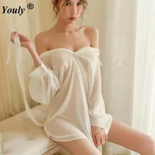 Женская сексуальная Длинная белая рубашка, одежда для сна, Свободный Топ с v-образным вырезом, женское белье, тонкая прозрачная белая черная блузка, ночная рубашка, ночная рубашка