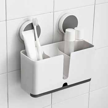 

Wall-mounted Toothbrush Holder with Drain Bathroom Shower Caddy No Drilling Kitchen Box for Toothbrush Toothpaste Spoons Holder