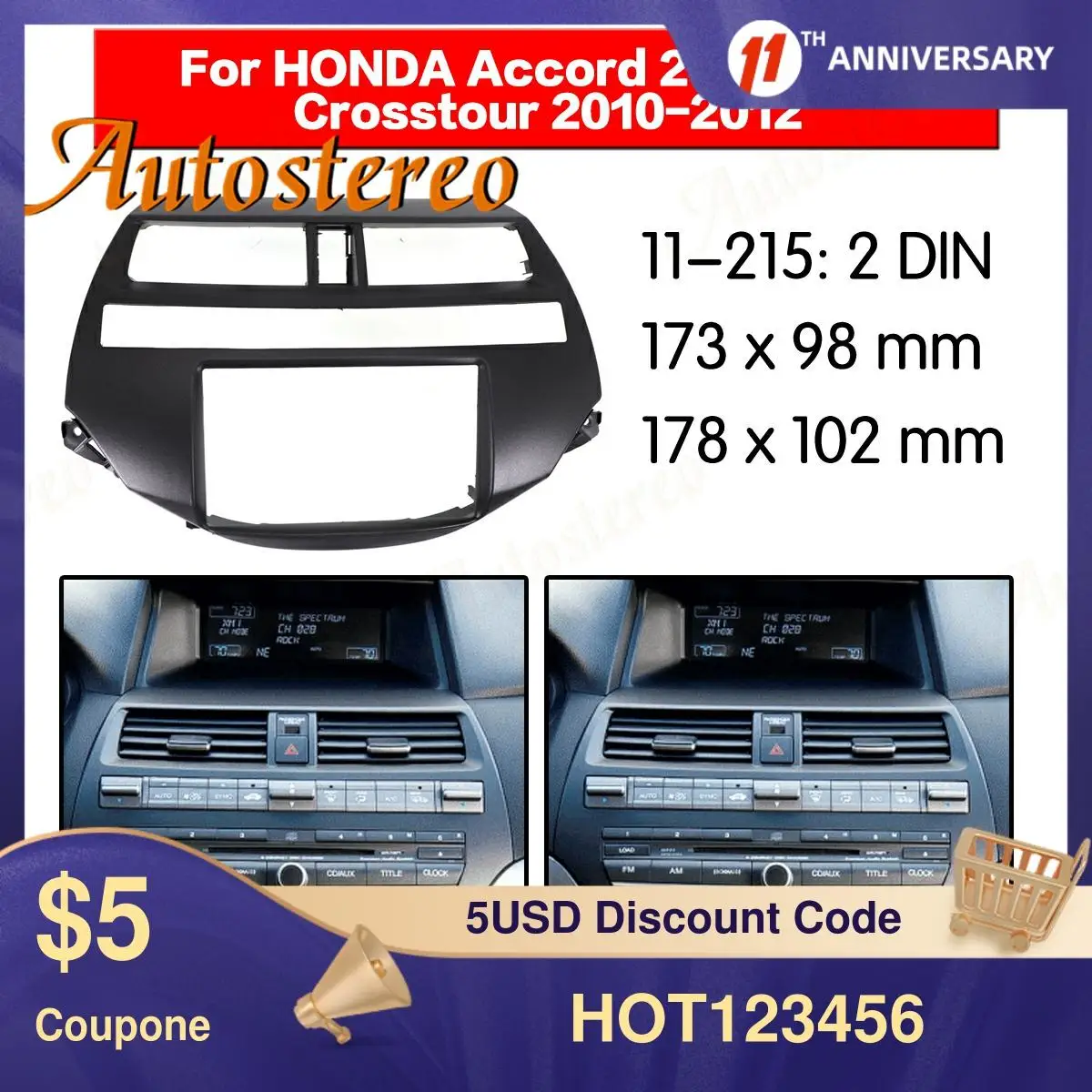 

Frame Panel Top Radio Fascia for Honda Accord 2008-2012 Crosstour 2010-2012 Stereo Fascia Dash CD Trim Installation Frame Kit
