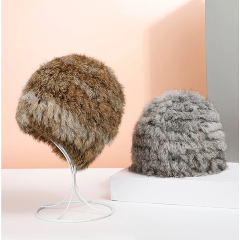 

Real Rabbit Fur Hat for Women - Fall Winter Women Hat Luxury- Fluffy Fur Cap - Ladies Bonnet Beanie