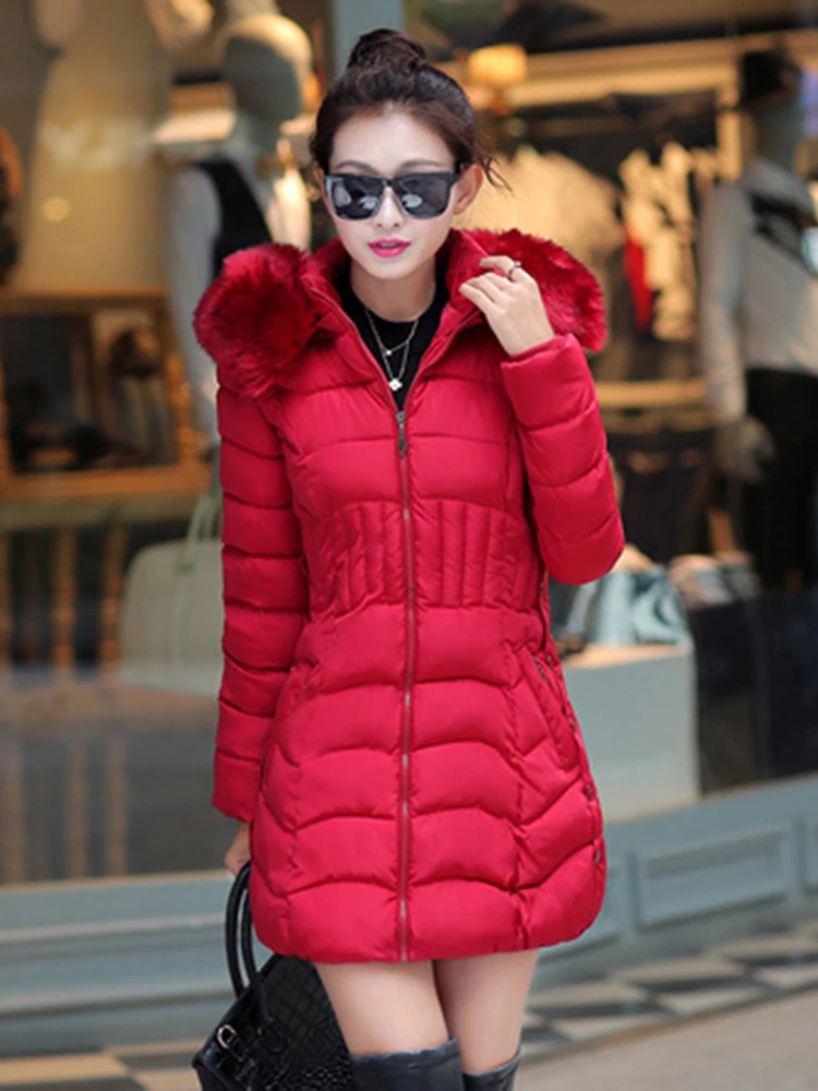 Tanie 2019 gruby płaszcz zimowy kobiety stałe medium długie kurtki kobiety zamek błyskawiczny futro ciepłe zimowe kurtka odzież panie parka manteau femme