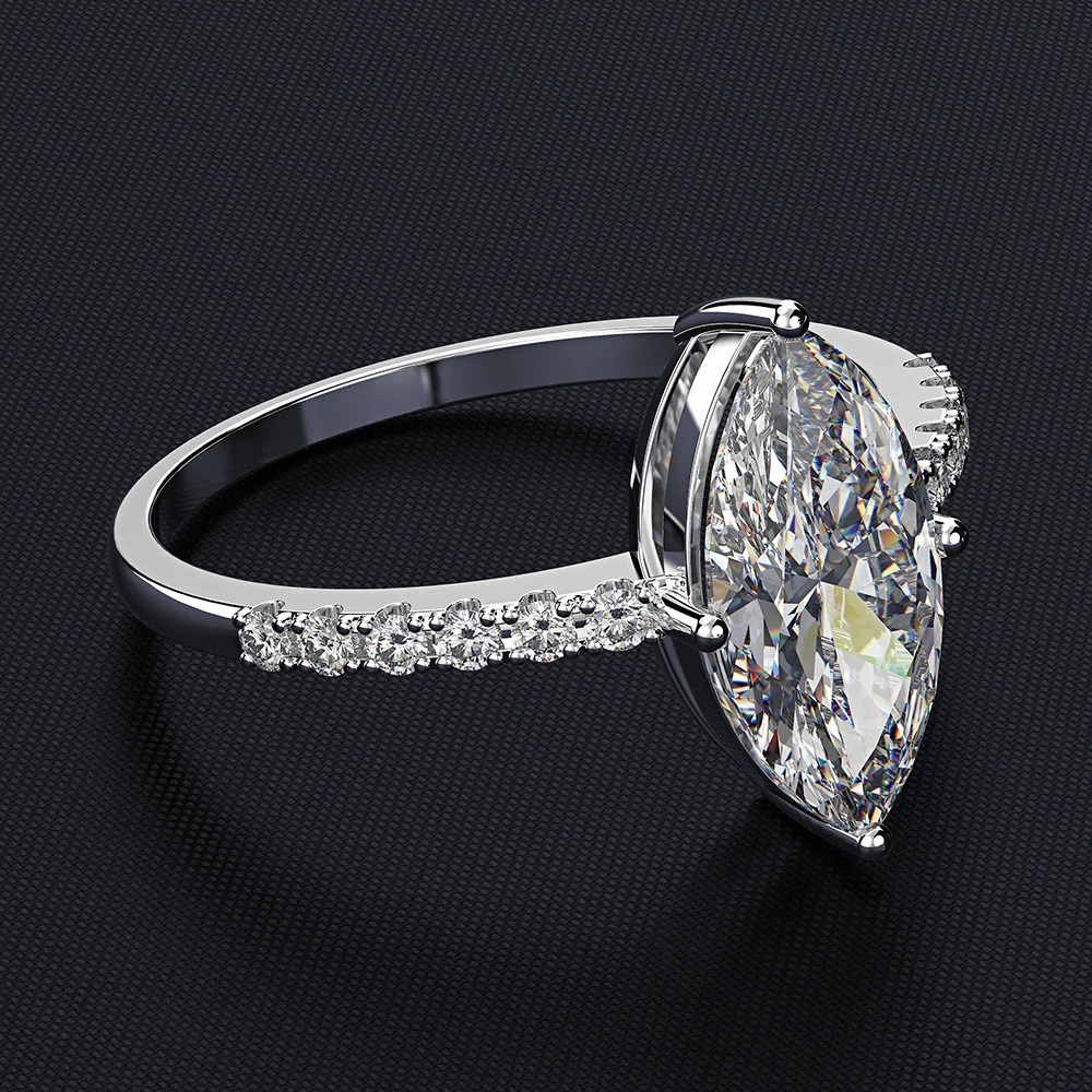 Wong Rain Luxury 925 Sterling Silver Marquise Created Moissanite Gemstone Wedding Engagement Ring Fine Jewelry Wholesale