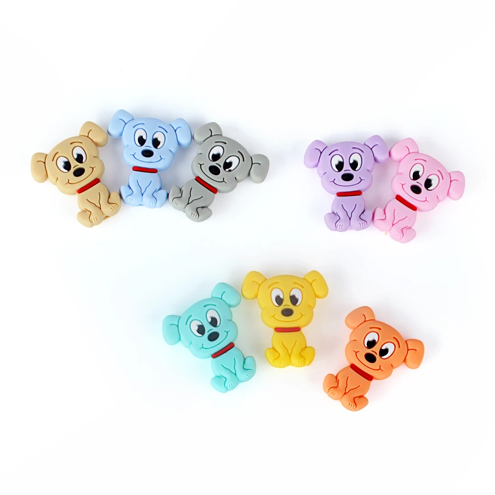 Keep&Grow 10pcs Mini Cartoon Dog Silicone Beads Food Grade Rodents Baby Teethers Bead DIY Teething Necklace Pendant Baby Product