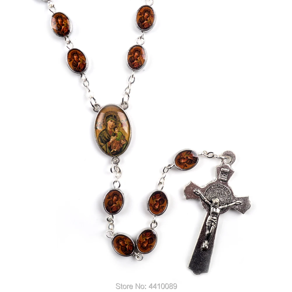 Овальные бусины из сплава наши дамы грации цветные стикеры ожерелье с четками Фатимы Lourdes младенческой Иисуса - Окраска металла: RQ210-2