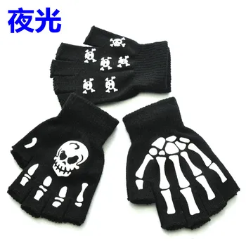 

Winter warm knitted half-finger gloves Halloween fluorescent skull claw printed cycling anti-skid gloves