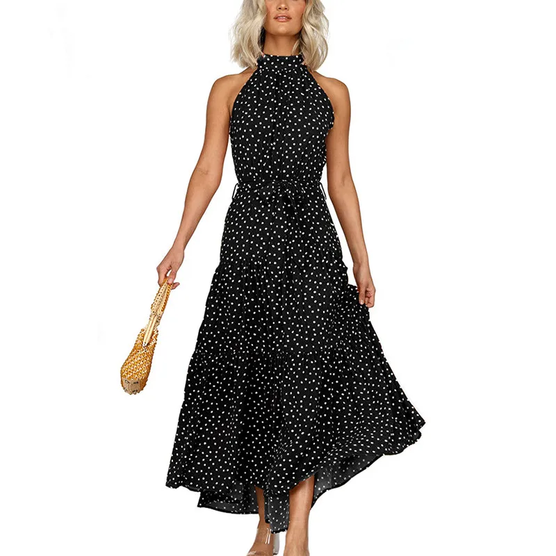 2020 Summer Maxi Long Dress Women Halter Neck Vintage Floral Print Sleeveless Boho Dresses Sexy Beach Vestido Largos Mujer |