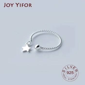 

Genuine 925 Sterling Silver Minimalist Geometric Pendant Star Round Opening Ring For Women Cute Party Fine Jewelry Gift
