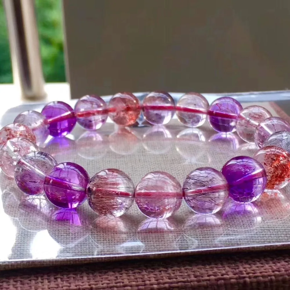 10,5 мм натуральный красный супер семь 7 Lepidocrocite кварц Рутиловый Кварц Круглые Кристальные бусины браслет для женщин мужчин AAAAAA сертификат