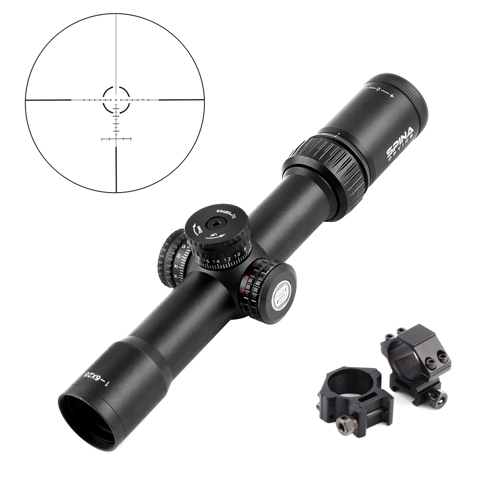 Оптический прицел SPINA OPTICS 1-6x28 тактический с тонкими краями стеклянная сетка