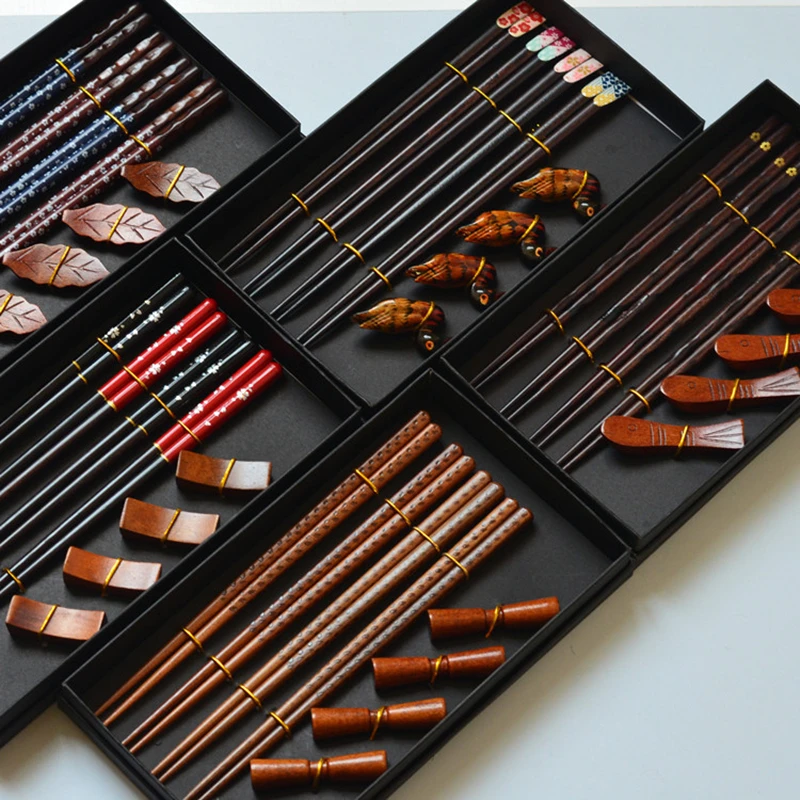Handmade Natural Wood Chopsticks Set, reutilizáveis titulares,