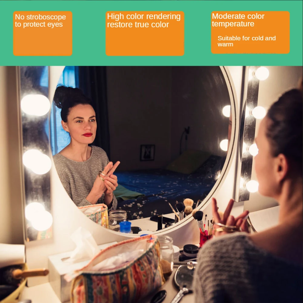 USB Desktop LED Bulb for Makeup Mirror, Table Lamp, Front Light, Dimmable String Light, Hollywood Mirror, Touch