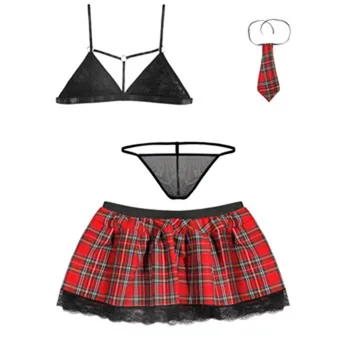 

Cosplay Sexy Lingerie Women Lace Porno Sexy Underwear Plaid Erotic Babydoll Student Uniform Suit Set Role Play Plus Size XL-4XL