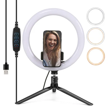 

10 Inch 6500K LED Selfie Ring Light USB Table Ring Lamp Photography Light with Phone Holder Desk video light for Makeup Youtube