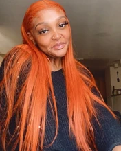 Peluca de cabello humano ondulado brasileño para mujer, postizo de encaje frontal de 13x6, Color naranja jengibre, sin pegamento, 180% de densidad, Remy