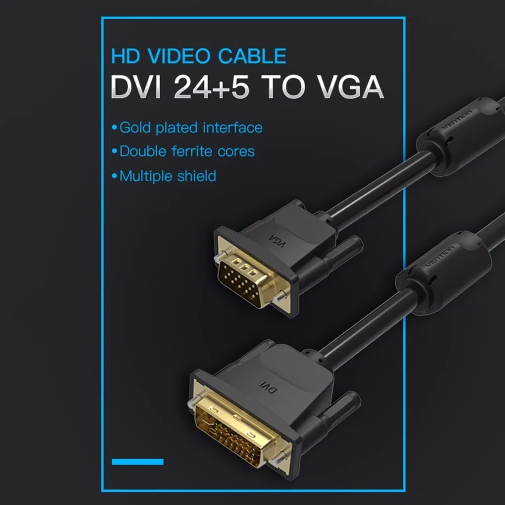 Vention DVI-VGA кабель DVI 24+ 5 Pin папа-папа 1080P HD видео кабель адаптер высокоскоростной DVI кабель для монитора проектора
