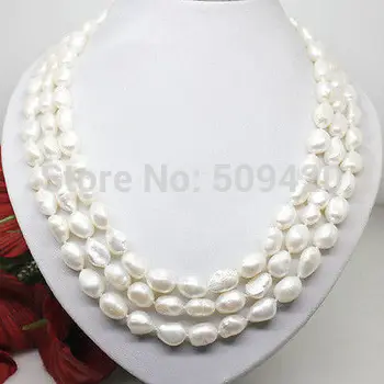 

Free Shippingnatural 7-8mm white pearl long necklace big baroque beads 100