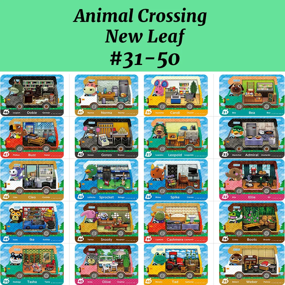 Карточка Amiibo для скрещивания животных с новым Листом (31-50) подходит игр NS New Leaf Welcome