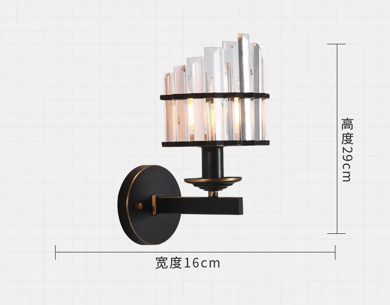 Simple postmodern light crystal copper double head wall lamp living room bedroom bed front aisle stair light led wall light E14 - Цвет абажура: 1285 black