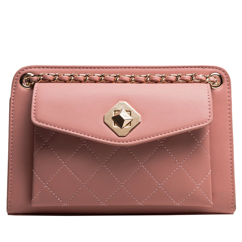 

Tide Simple Casual Fashion PU Chain Shoulder Messenger Bag Brand for Women 2018 New Women Bag Large Capacity Diamond Polyester