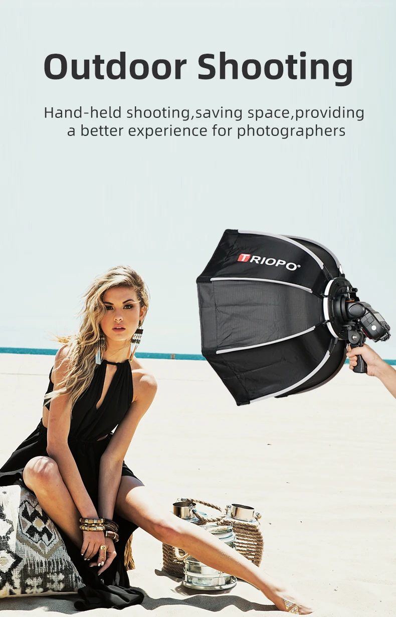 TRIOPO 55cm 65cm Foldable Octagon Softbox Bracket Mount Soft box Handle for Cano