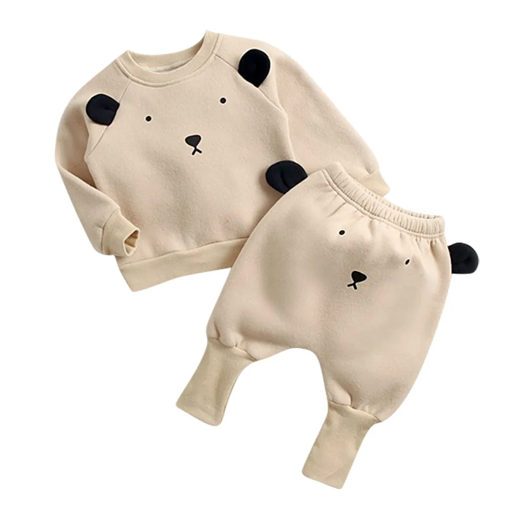Одежда для новорожденных мальчиков и девочек зимний комплект одежды топы с рисунками животных для маленьких мальчиков, флисовые Гаремные Брюки Одежда - Цвет: Хаки