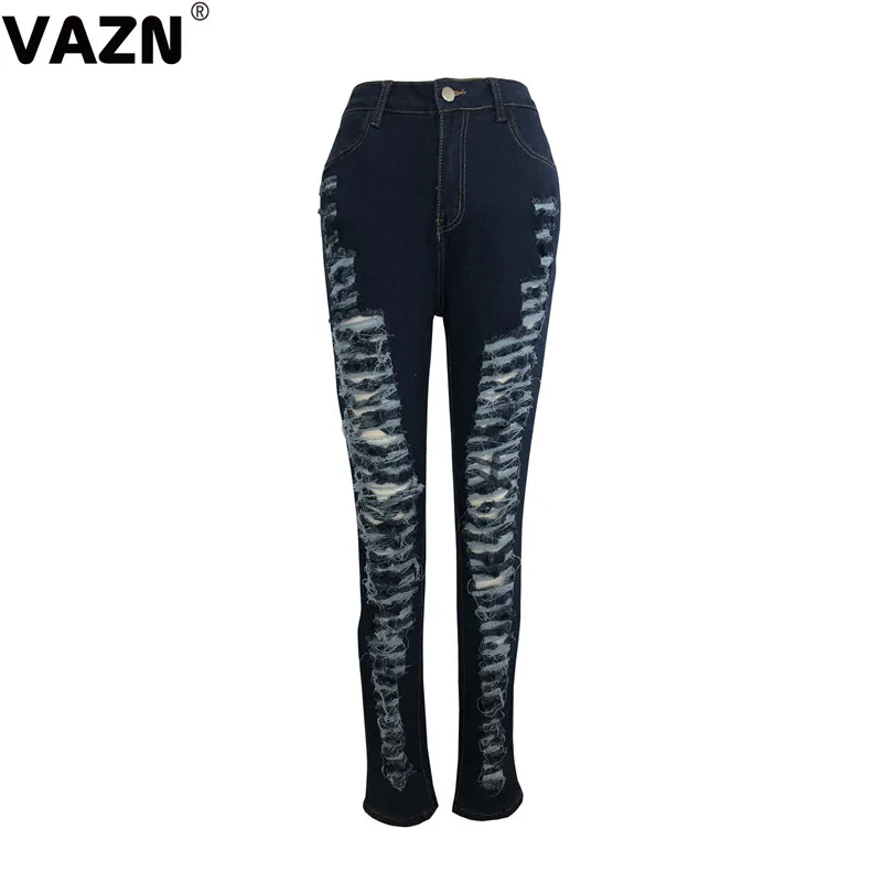 VAZN GHSF12057 женские обтягивающие брюки из денима с Высокая талия джинсы с прорезями отверстия на коленях узкие брюки рваные, Стретч Джинсы бойфренда