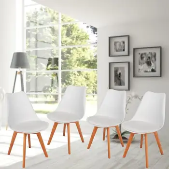 

4pcs Simple Solid Wood Foot Padded Chair Plastic Living Room Home Chair
