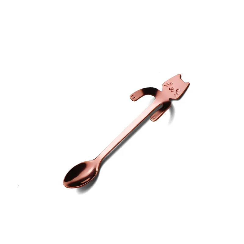 04 Rose gold Нержавеющая сталь мультфильм кошка висячая чашка Совок кофейная ложка кружка чайная ложка Десерт Мороженое чайная ложка посуда - Цвет: 04 Rose gold