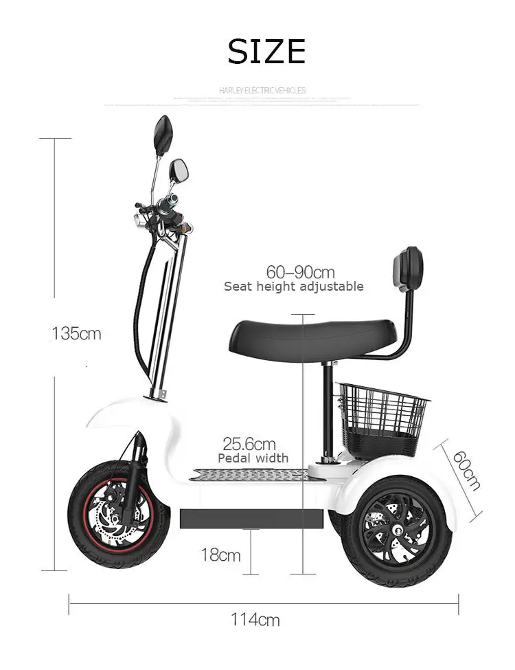 Daibot Electric Tricycle Bike 3 Wheels Electric Scooters Single Motor 500W 48V WhiteBlack Electric Scooter With Seat Adults  (3)