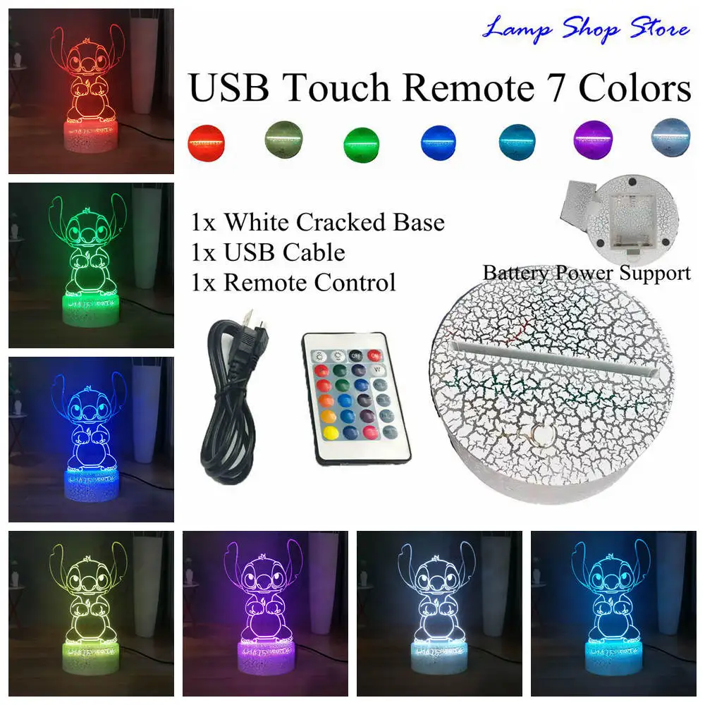 Милые Прошитые светодиодный Ночной светильник мультфильм Акриловые RGB многоцветный USB 3D Иллюзия ночной сон лампа лучший подарок на год - Испускаемый цвет: W-USB Remote 7colors