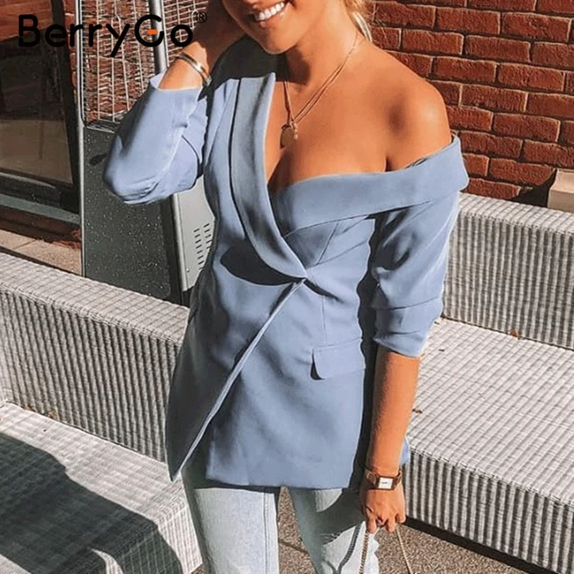 US $17.49 BerryGo Sexy one shoulder women blazers and jackets Asymmetrical work winter pure blazers female 20