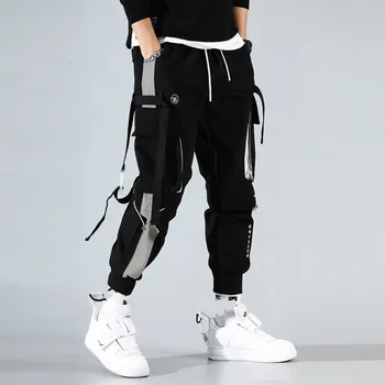 

EWQ / 2020 spring Tide Safari Overalls For Men Split Joint Drawstring Pants Loose Hip Hop Casual Pants Male & Female 19H-a59