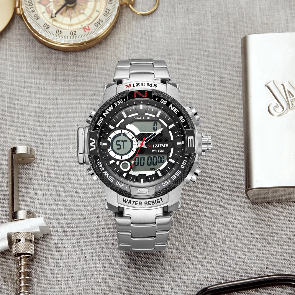 Analog Digital Watches Men Led Full Steel Male Clock Men Military Wristwatch Quartz Sports Wrist Watch Man Reloj Hombre Mizums drop shipping 2019 (15)