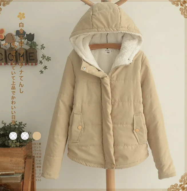 Winter Cotton-padded Clothes Women's Short Hipster Korean-style Hooded Solid Color plus Velvet Warm Cotton Coat 90454