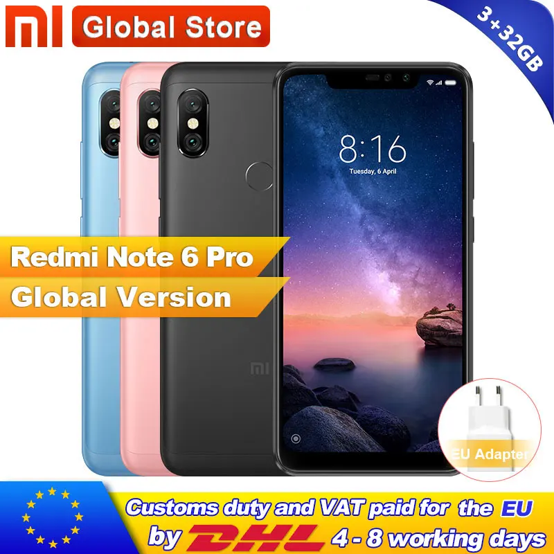 Глобальная версия Xiaomi Redmi Note 6 Pro 3 ГБ 32 телефон Snapdragon 636 Восьмиядерный 4000 мАч 26