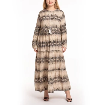 

Muslim plus size women's dress 3XL 4XL 5XL 6XL 7XL bust 128CM fashion round neck leopard cotton dress