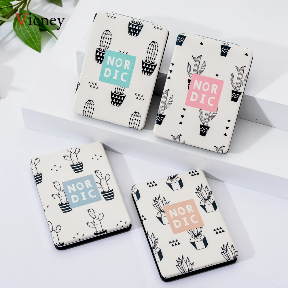 

New Design Cactus Series Square Mirror Folding Portable Double-Sided Small Mirror Fashion Simple Girls Mini Makeup Mirror