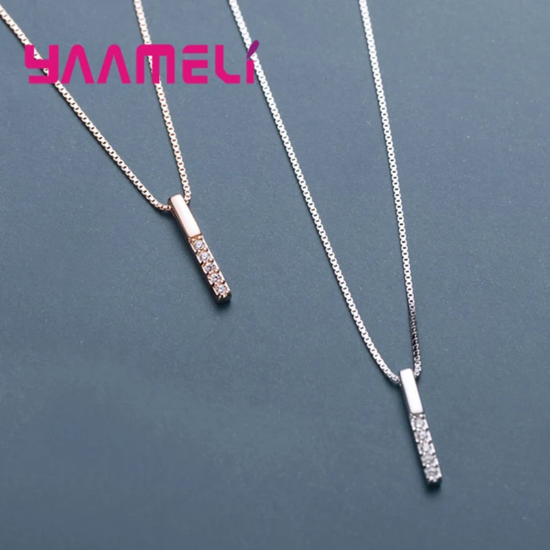 

High Quality 925 Sterling Silver Zircon Vertical Bar Slidable Romantic Pendant Necklace For Women Wedding Birthday Gift