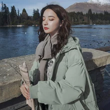 FAKUNTN Down Parka Womens Hooded Puffer Mid Length Jacket Winter Baggy Thickening Warm Korean Fashion Down Cotton Coat