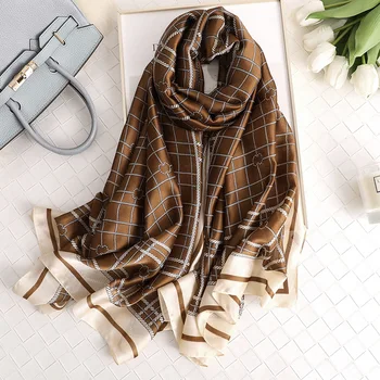

Luxury Brand Fashion Women Silk Scarves Long Scarves Shawls Lady Wraps Soft Pashimina Female Sunscreen Beach Towel Stole Bandana