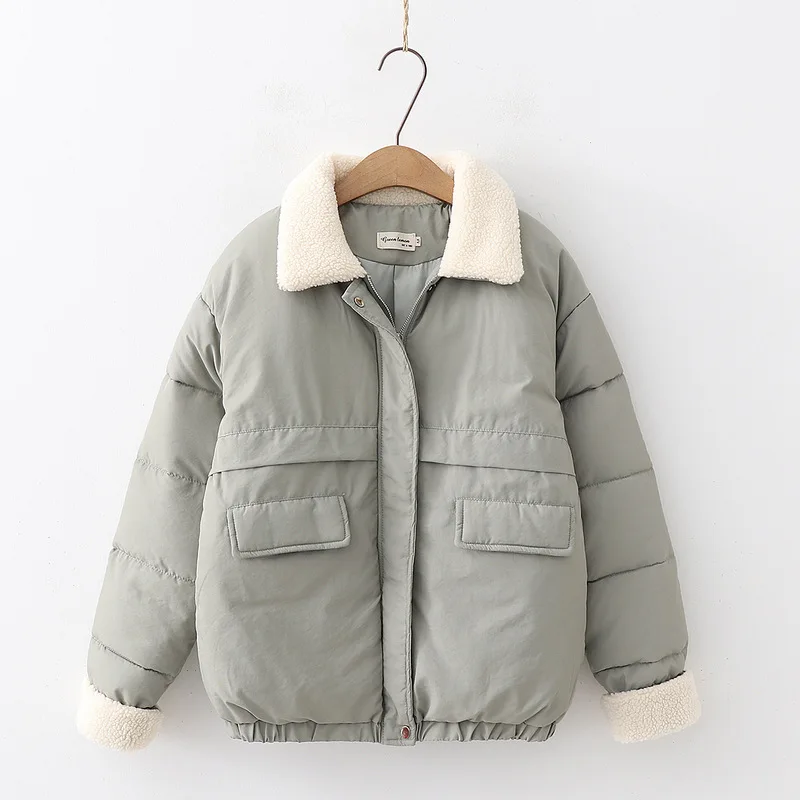 

Lamb Fur Collar down Coat Short Thick Cotton Overcoat Female Winter New Style Cotton-padded Jacket Students Cotton Coat S28912