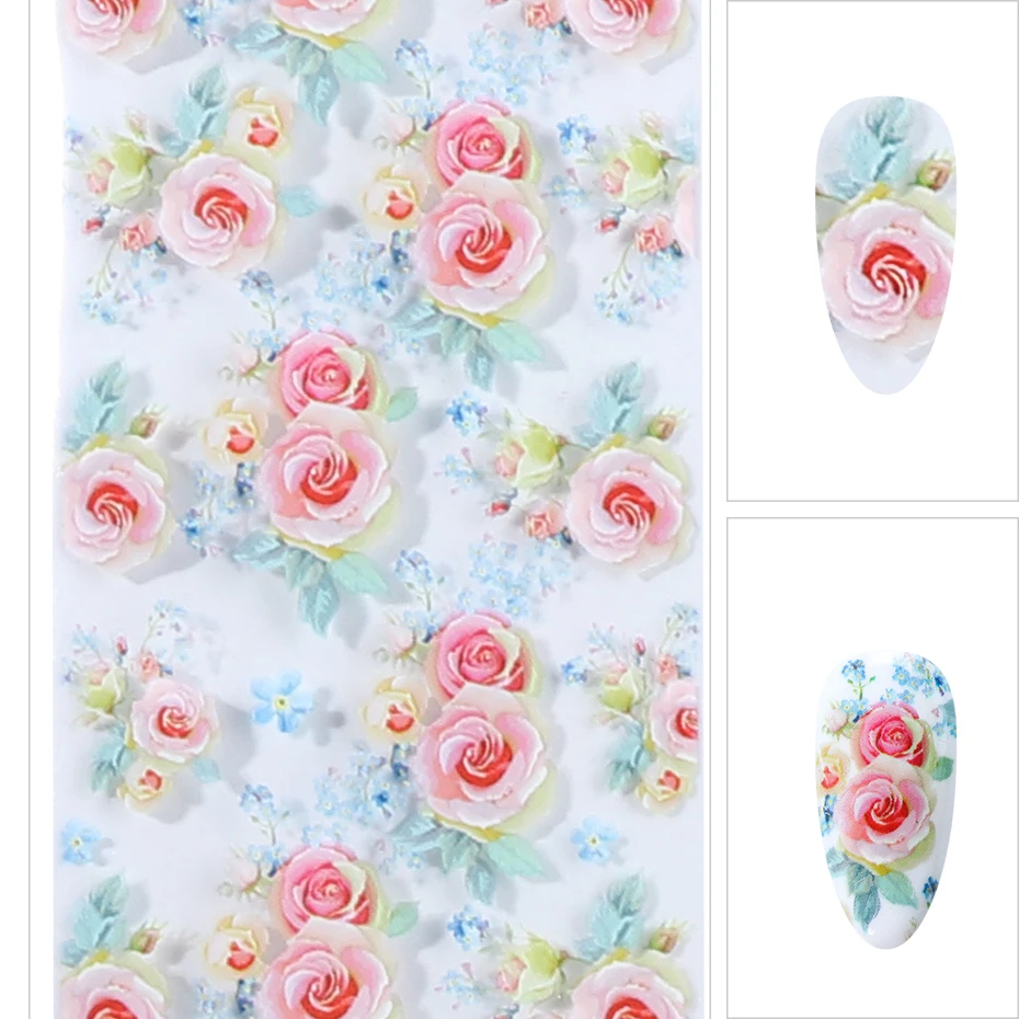Valentine Floral Nail Sticker Pink Blooming Rose Foil For Nails Design Dating Decoration Nail Art Slider Decals Manicure CH1536