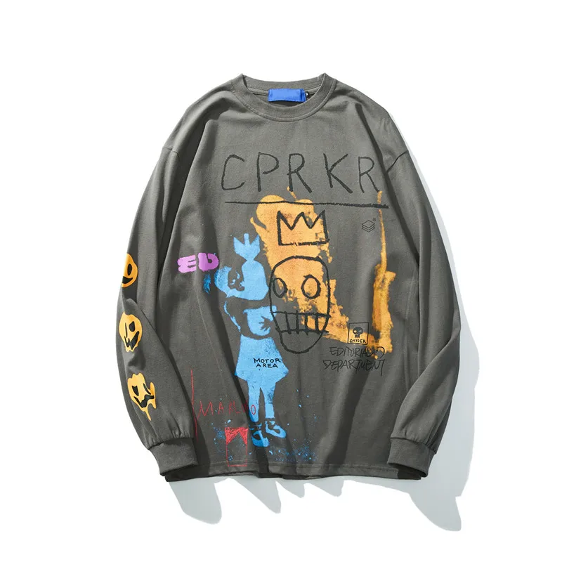 Темная икона граффити футболки стрит-стайл мужская с длинным рукавом хип-хоп Футболка мужская женская уличная Мужская футболка хлопок