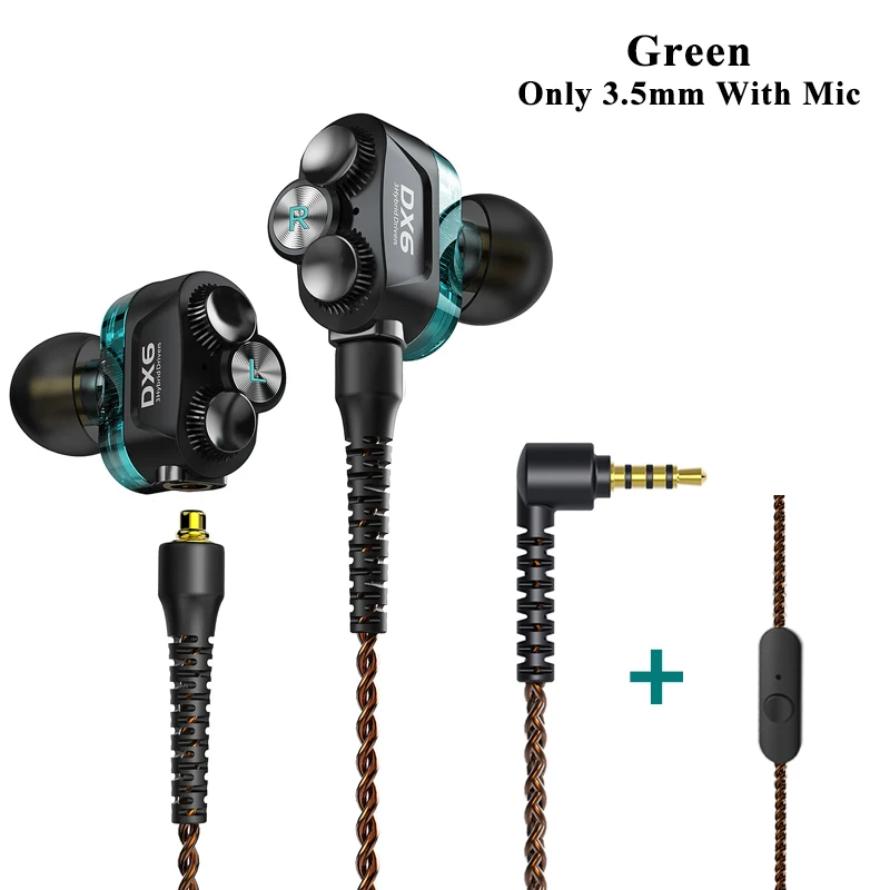 Green with mic Plextone DX6 bluetooth наушники три единицы 3,5 мм наушники-вкладыши спортивные стерео Бас HIFI Проводная гарнитура с MMCX кабелем для Xiaomi - Цвет: Green with mic